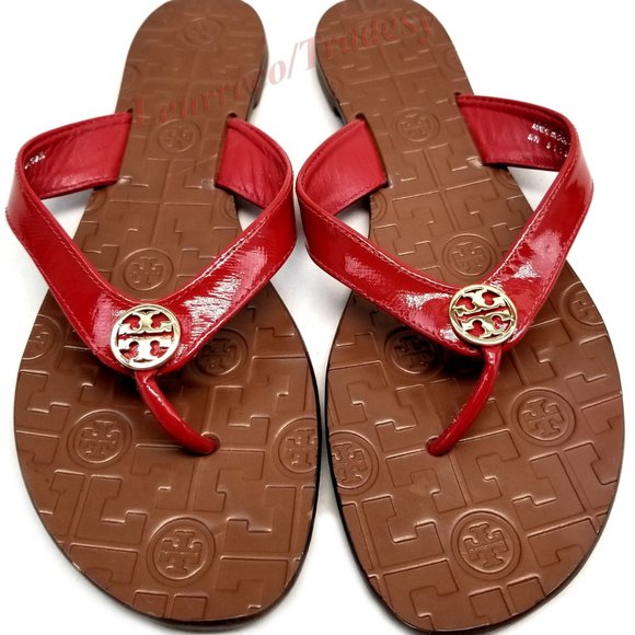 Tory Burch Shoes - Tory Burch Red Patent Thora Thong Flats Sadals
